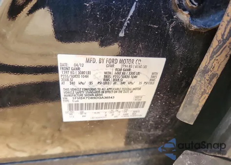 2013 Ford Explorer Xlt z USA, uszkodzony, nr VIN 1FM5K7D85DGA36543